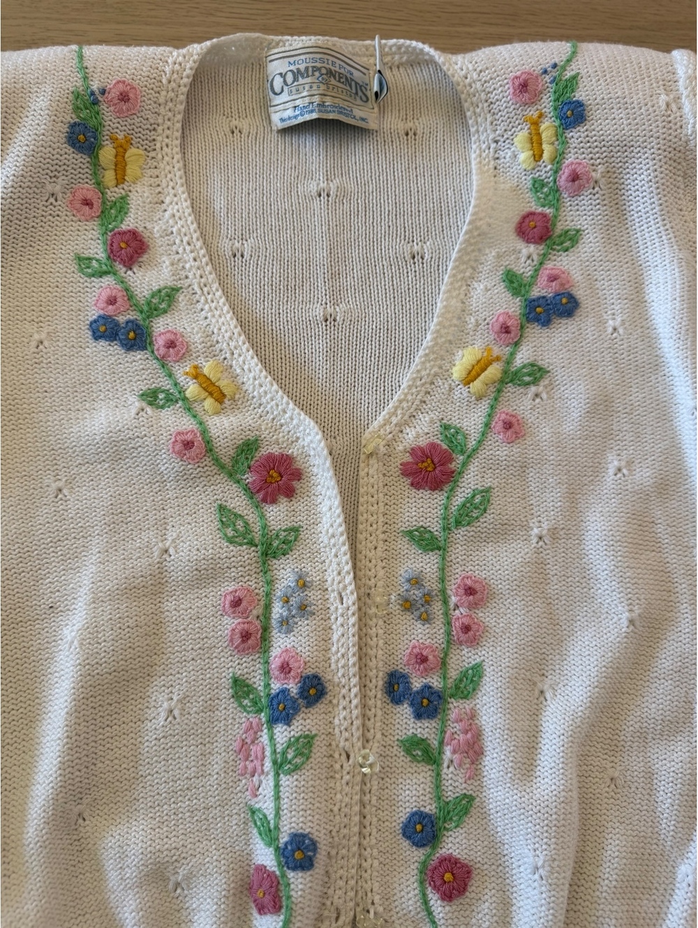 Vintage 1988 Susan Bristol Cottagecore Floral Embroidered Cardigan L